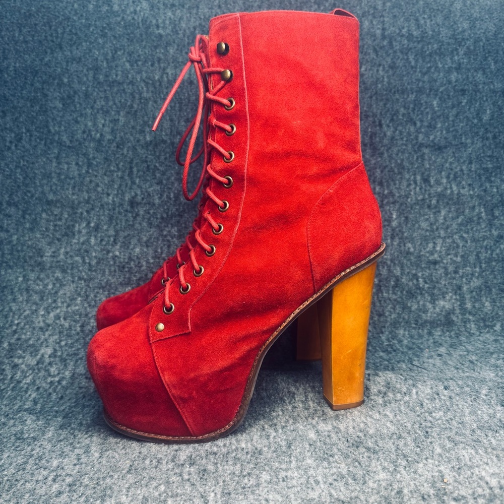 Stylish Red Lace-Up High Heel Boots